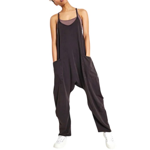 Free People sz L Hot Shot Washed Gray Laggenlook Baggy Jumpsuit Romper Casual - Picture 3 of 9